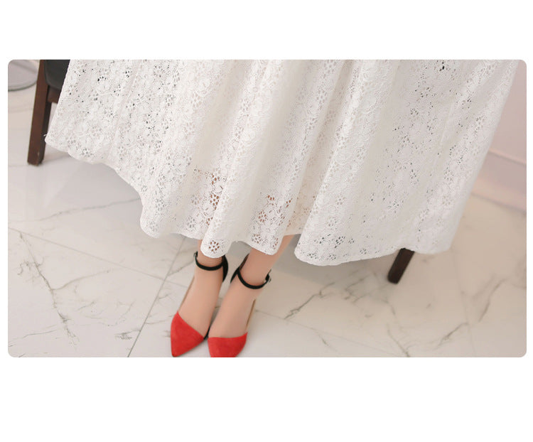 Dress Summer New Style Women's Lace V-Neck Slim Waist Dress Korean Style Dress Vacation Women's Beach Dress