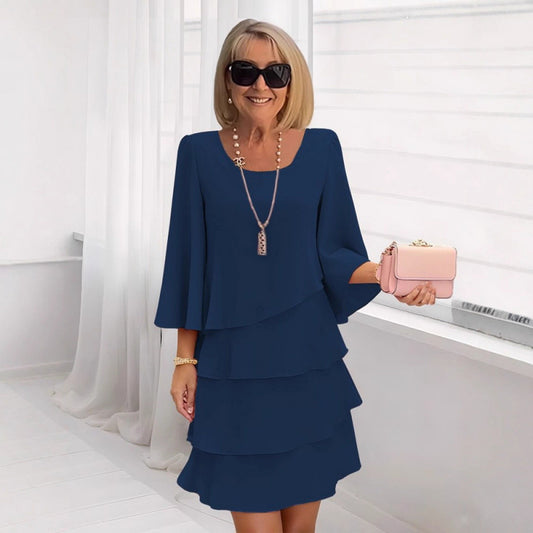 2026 New Amazon Foreign Trade Spring/Summer Fashion Cake Dress Women's Elegant Loose Slimming Round Neck Dress