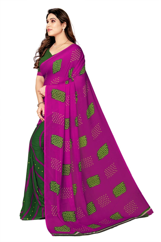 Green Printed Georgette Saree | Fresh & Festive Daily Wear