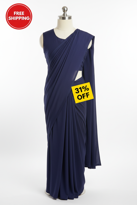 Navy Blue Lycra Saree for Girls 3-4 Years - Front View