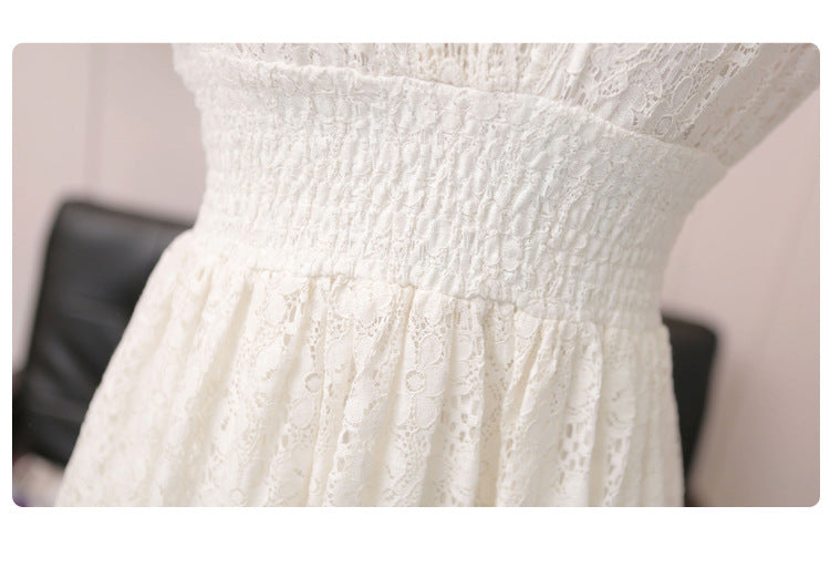Dress Summer New Style Women's Lace V-Neck Slim Waist Dress Korean Style Dress Vacation Women's Beach Dress