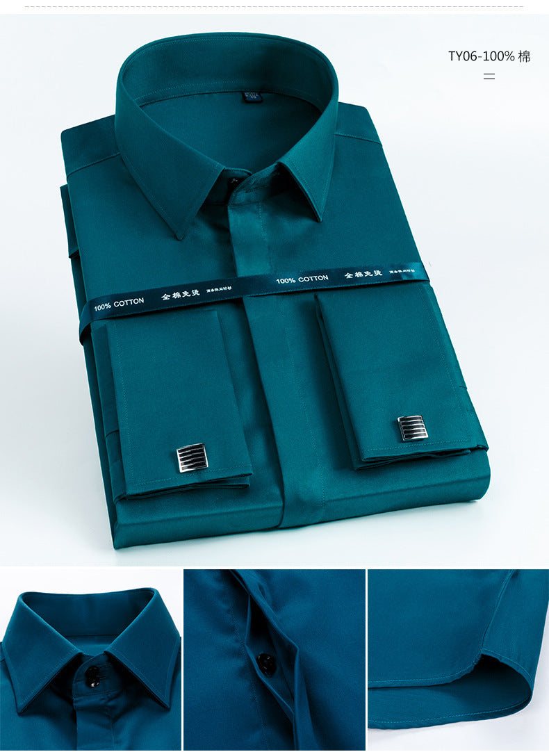 Men's French Shirt Men's Slim-fit Pure Cotton Non-iron Cufflinks Shirt Long-sleeve High-collar Business Dress Ironing-free Shirt