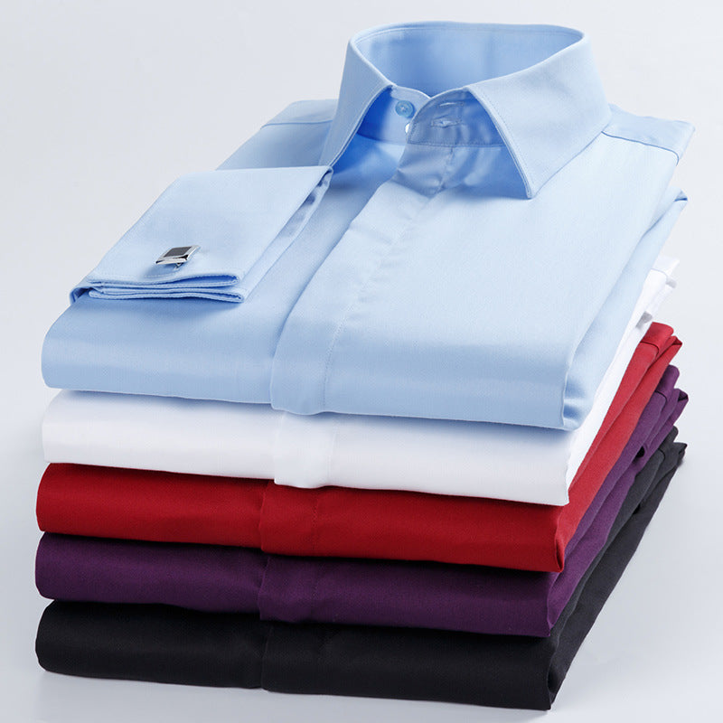 Men's French Shirt Men's Slim-fit Pure Cotton Non-iron Cufflinks Shirt Long-sleeve High-collar Business Dress Ironing-free Shirt