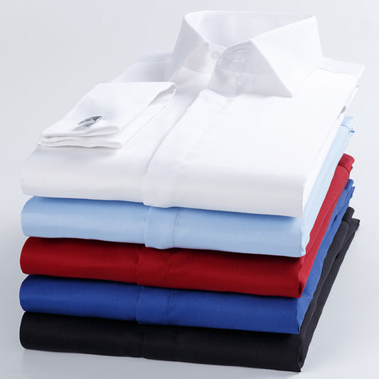 Men's French Shirt Men's Slim-fit Pure Cotton Non-iron Cufflinks Shirt Long-sleeve High-collar Business Dress Ironing-free Shirt