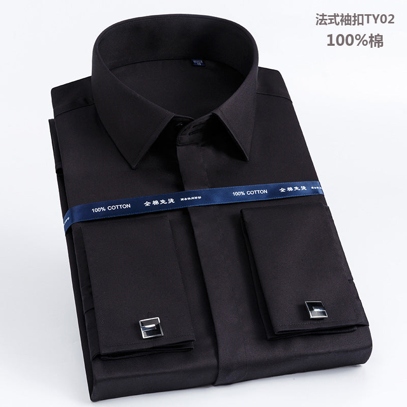 Men's French Shirt Men's Slim-fit Pure Cotton Non-iron Cufflinks Shirt Long-sleeve High-collar Business Dress Ironing-free Shirt
