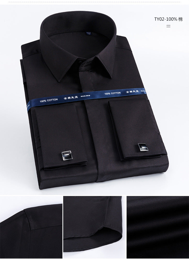 Men's French Shirt Men's Slim-fit Pure Cotton Non-iron Cufflinks Shirt Long-sleeve High-collar Business Dress Ironing-free Shirt