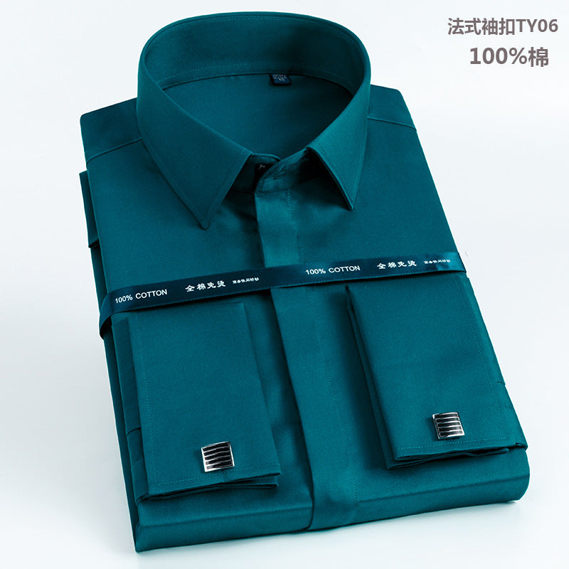 Men's French Shirt Men's Slim-fit Pure Cotton Non-iron Cufflinks Shirt Long-sleeve High-collar Business Dress Ironing-free Shirt