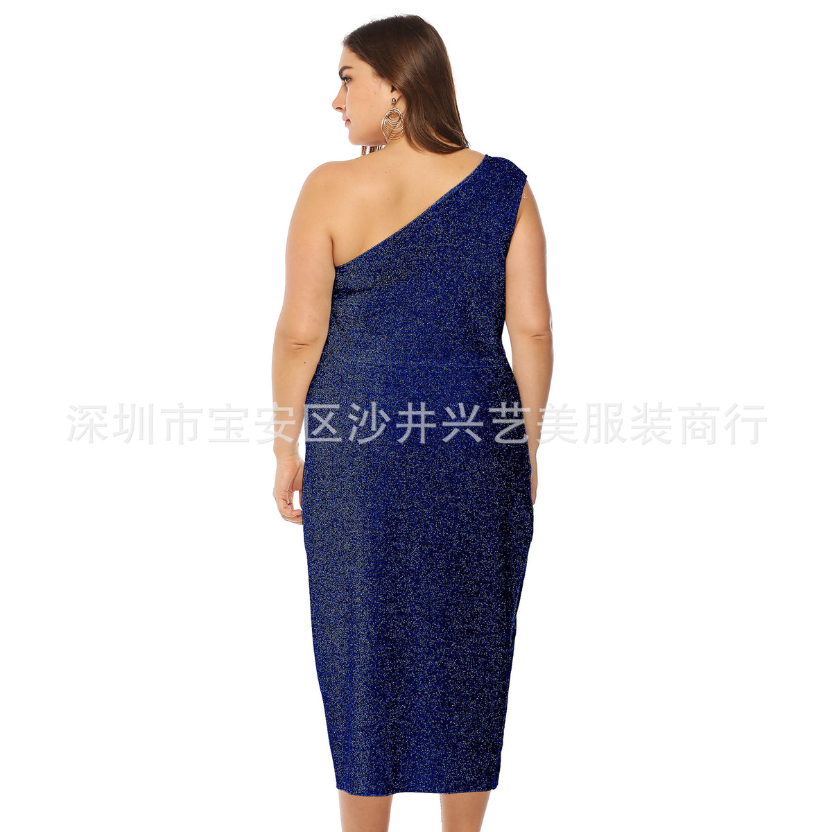 European and American Cross-border Large Size Women's Bright Silk Sexy Elegant Off-shoulder Knotted Slim-fit Cross-shoulder Dress A11015