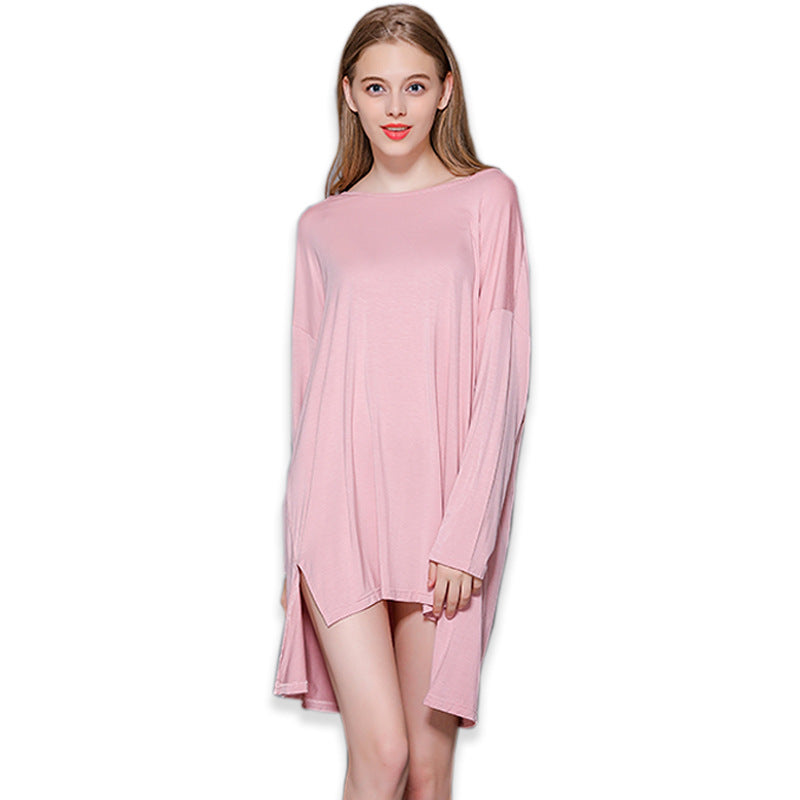 Women's New Modal Home dress Loose plus size Long-sleeved Nightdress Spring and Summer New Outer Wearing Long Dress
