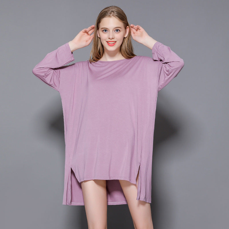 Women's New Modal Home dress Loose plus size Long-sleeved Nightdress Spring and Summer New Outer Wearing Long Dress