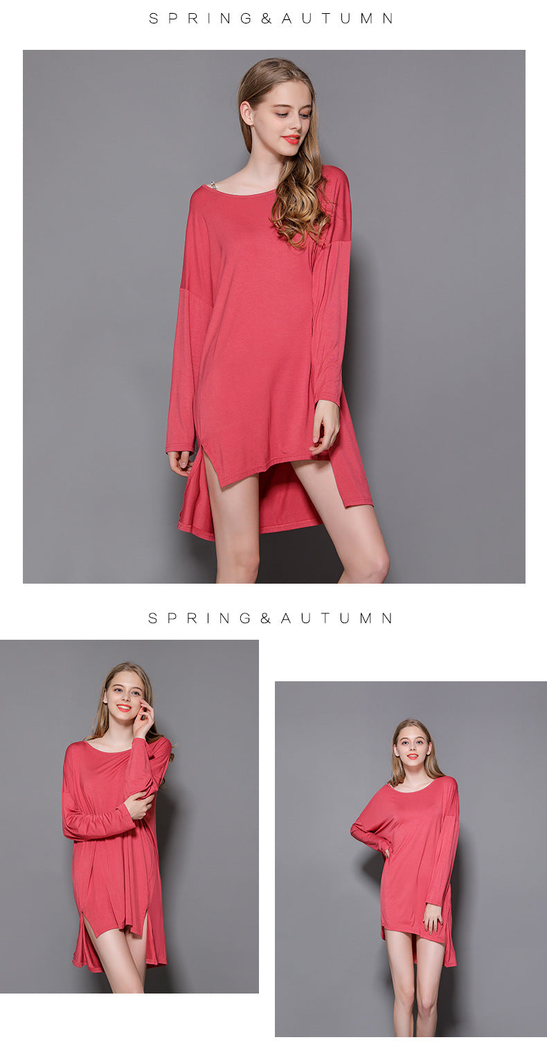 Women's New Modal Home dress Loose plus size Long-sleeved Nightdress Spring and Summer New Outer Wearing Long Dress