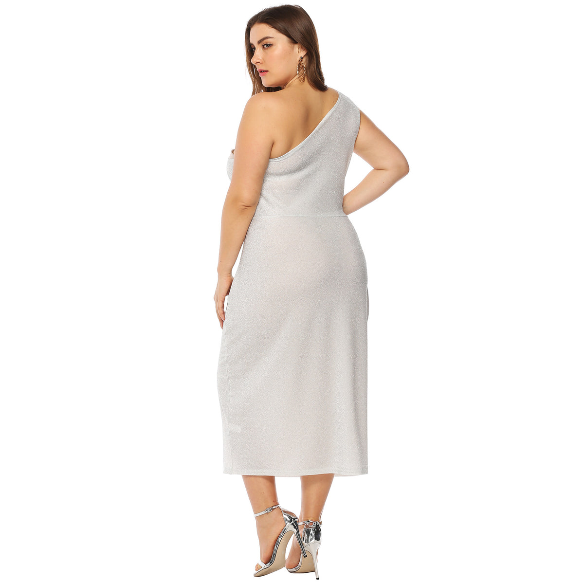 European and American Cross-border Large Size Women's Bright Silk Sexy Elegant Off-shoulder Knotted Slim-fit Cross-shoulder Dress A11015