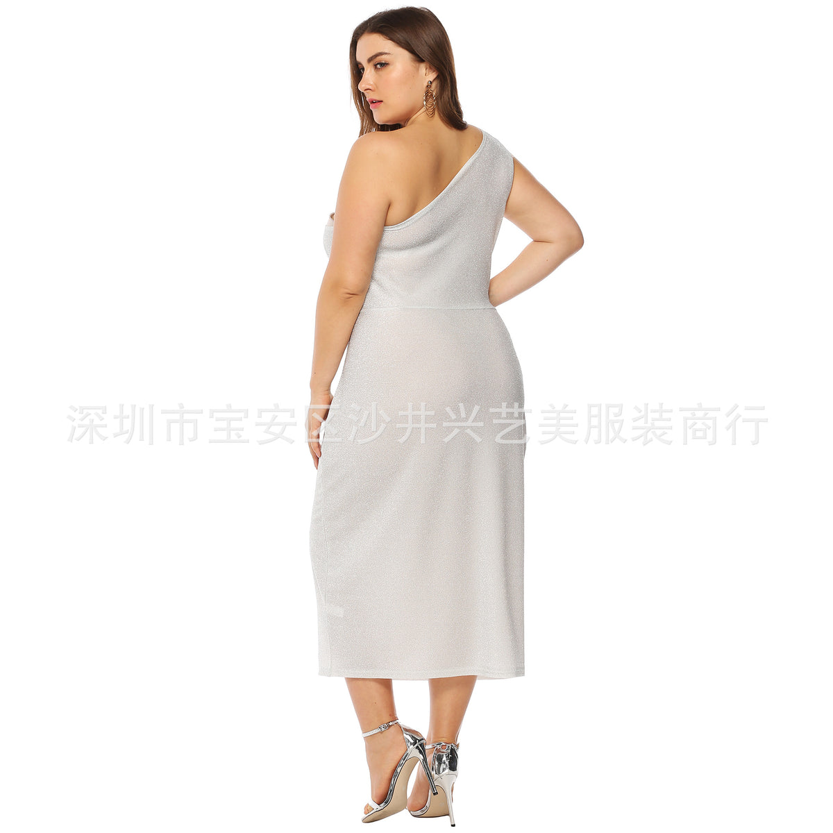 European and American Cross-border Large Size Women's Bright Silk Sexy Elegant Off-shoulder Knotted Slim-fit Cross-shoulder Dress A11015