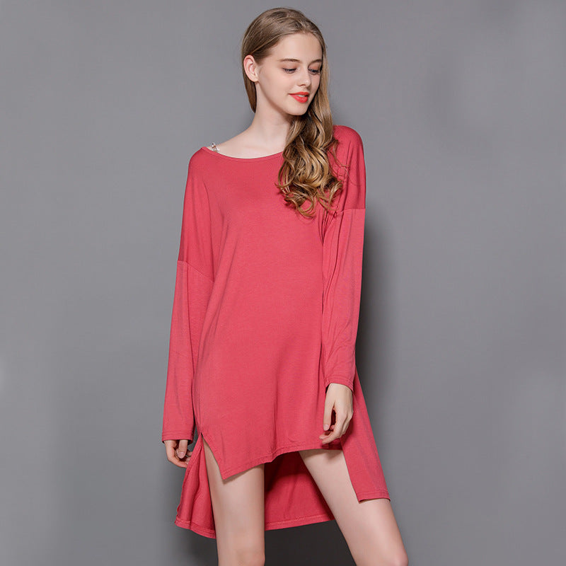 Women's New Modal Home dress Loose plus size Long-sleeved Nightdress Spring and Summer New Outer Wearing Long Dress