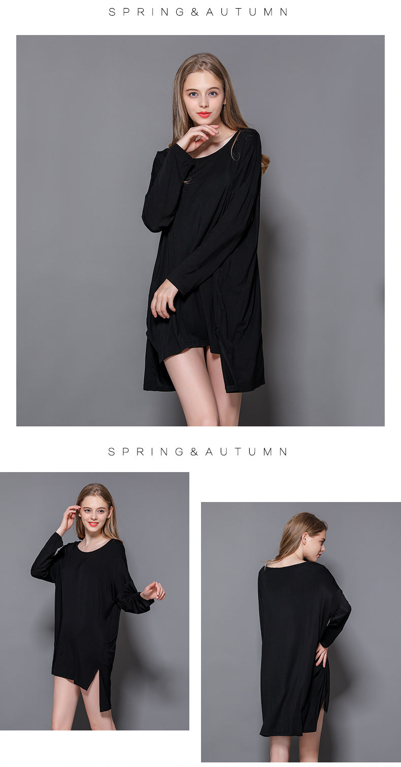 Women's New Modal Home dress Loose plus size Long-sleeved Nightdress Spring and Summer New Outer Wearing Long Dress