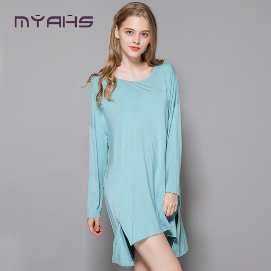 Women's New Modal Home dress Loose plus size Long-sleeved Nightdress Spring and Summer New Outer Wearing Long Dress