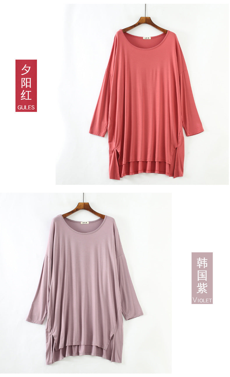 Women's New Modal Home dress Loose plus size Long-sleeved Nightdress Spring and Summer New Outer Wearing Long Dress