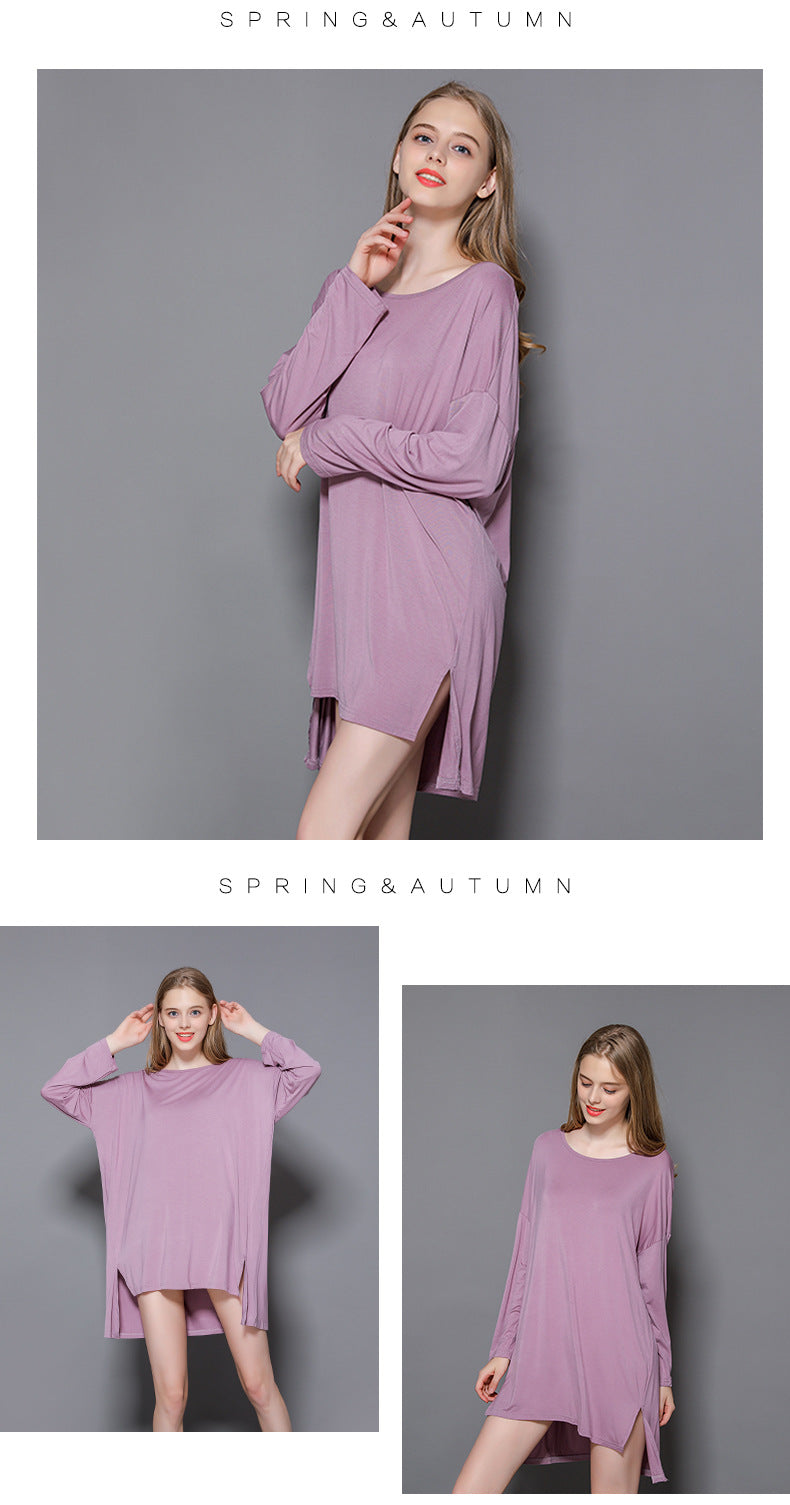 Women's New Modal Home dress Loose plus size Long-sleeved Nightdress Spring and Summer New Outer Wearing Long Dress