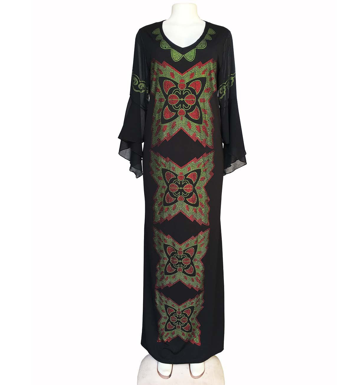 Cross-border high-end large-area butterfly rhinestone slim fishtail dress with chiffon lotus leaf sleeve dress special Qing