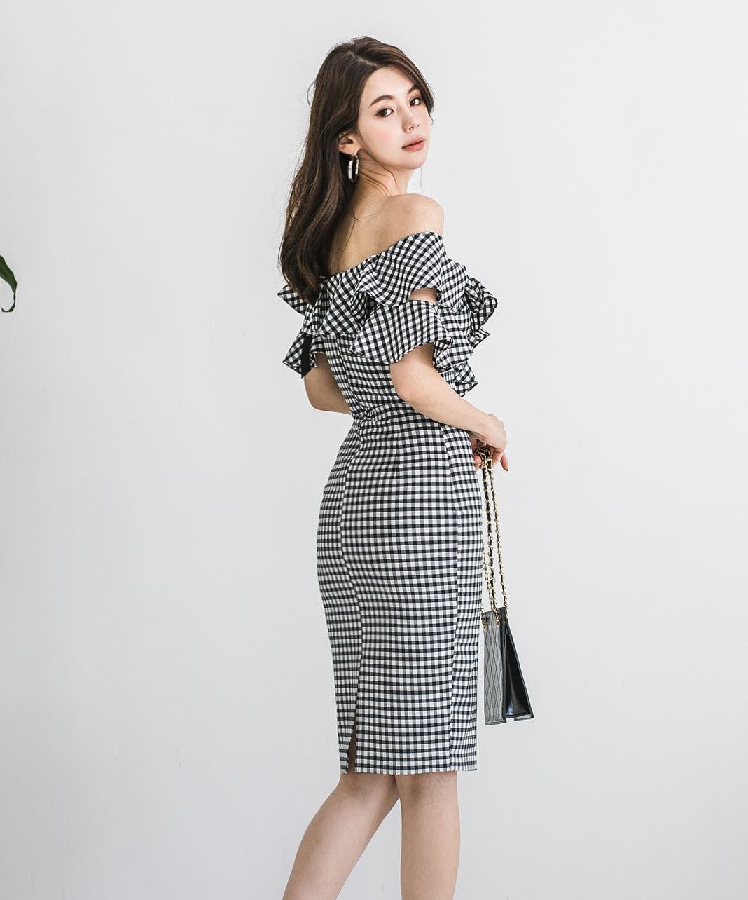 Deep V Neck Sexy Slim Fit Hip-Hugging Dress Cross-Border 2025 Korean Style New Women's Hip-Hugging Sexy Plaid Midi Skirt