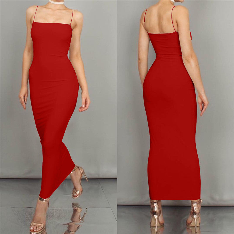 Amazon wish European and American women's long suspender dress 2019 summer new nightclub sexy slim dress