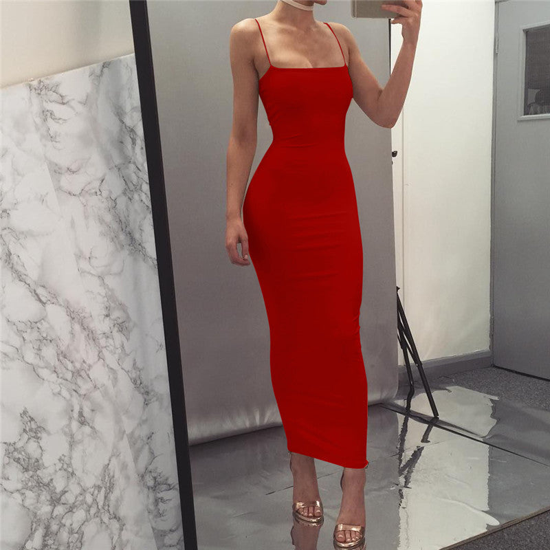 Amazon wish European and American women's long suspender dress 2019 summer new nightclub sexy slim dress