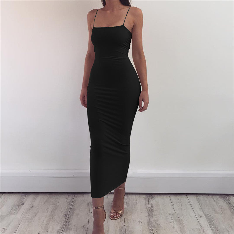 Amazon wish European and American women's long suspender dress 2019 summer new nightclub sexy slim dress