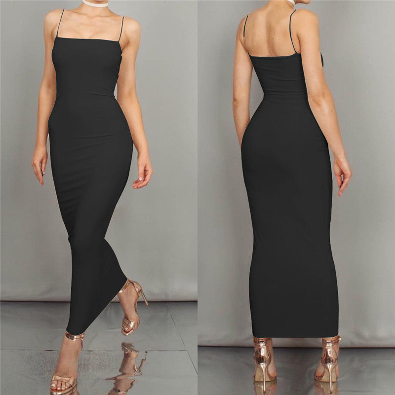 Amazon wish European and American women's long suspender dress 2019 summer new nightclub sexy slim dress