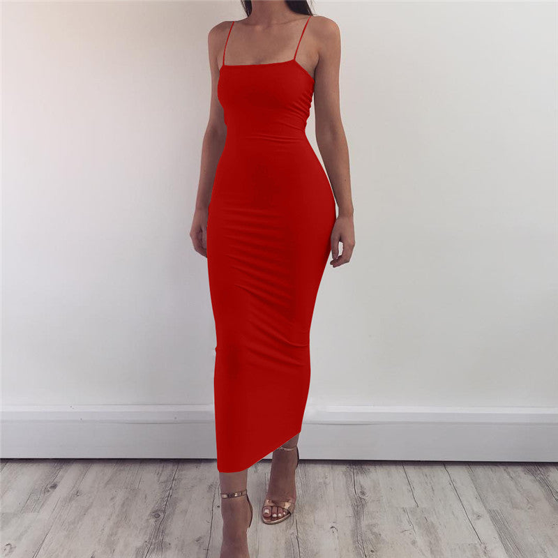 Amazon wish European and American women's long suspender dress 2019 summer new nightclub sexy slim dress