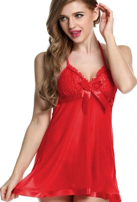 Romance in Maroon Satin Nighty | Premium Babydoll Night Dress | Free Size