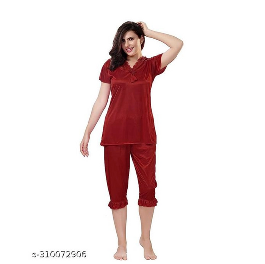 Women's Cotton Night Suit | Maroon | Cosy Sleepwear Pyjama Set