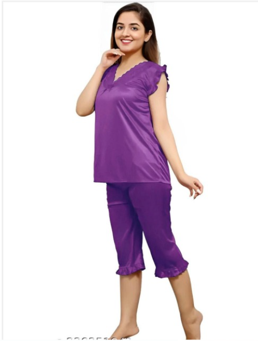 Women's Cotton Night Suit | Purple | Comfortable Sleepwear Set
