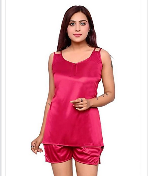 Pink Satin Nightdress Set for Women | Silky Nightwear with Robe
