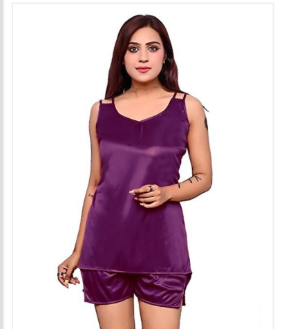 Purple Satin Nightdress Set for Women | Dreamy Silky Sleepwear