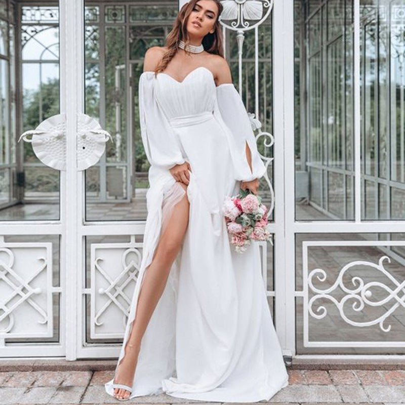 2026 European and American Autumn and Winter New Long-Sleeve Party Dress Amazon Long Elegant Mid-Waist Chiffon Women's Dress