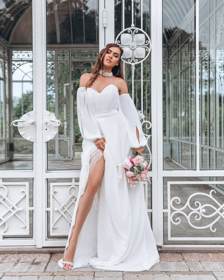 2026 European and American Autumn and Winter New Long-Sleeve Party Dress Amazon Long Elegant Mid-Waist Chiffon Women's Dress
