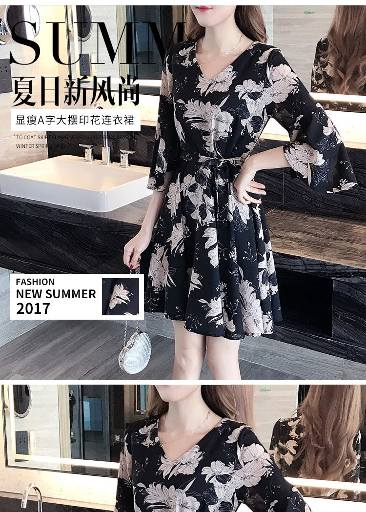 New floral dress women's summer dress summer 2019 new women's fashion student Korean style slimming fashion fashion