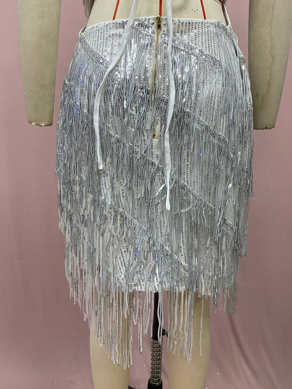 2025 Cross-Border European and American Independent Station New Direct Selling Halter Tassel Backless Hip-Covering A-Line High-Waisted Short Skirt Dress