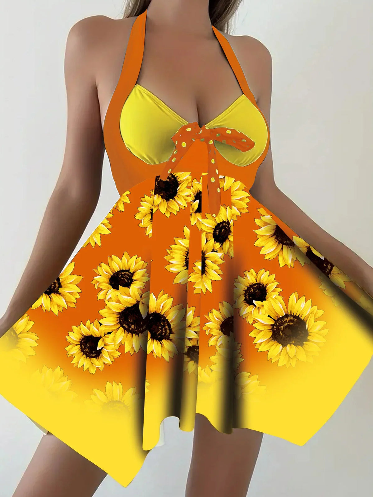 2026 New European and American Plus-Size Amazon Sunflower Dress Two-Piece Women's Split Swimsuit Wholesale in Stock
