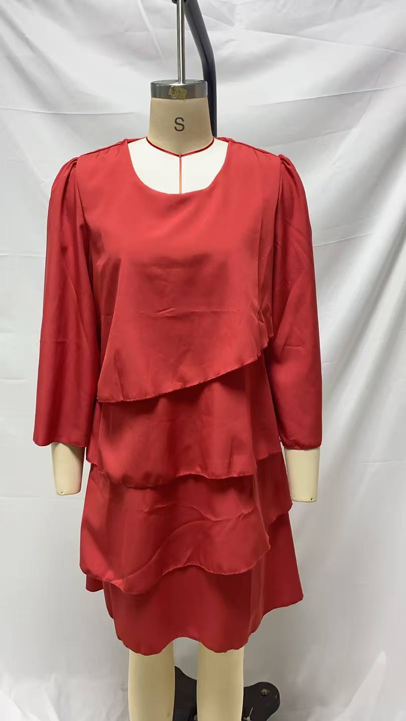 2026 New Amazon Foreign Trade Spring/Summer Fashion Cake Dress Women's Elegant Loose Slimming Round Neck Dress