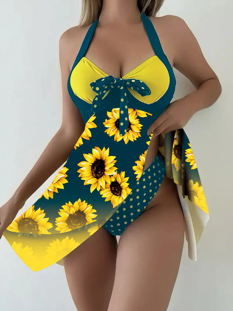 2026 New European and American Plus-Size Amazon Sunflower Dress Two-Piece Women's Split Swimsuit Wholesale in Stock