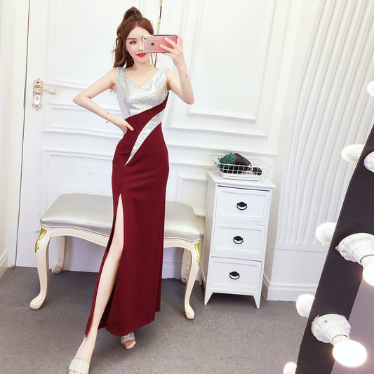 Evening Dress for Women 2025 Summer New Sexy Nightclub Dress Nightclub Slim Workwear Dress V Neck Long Style