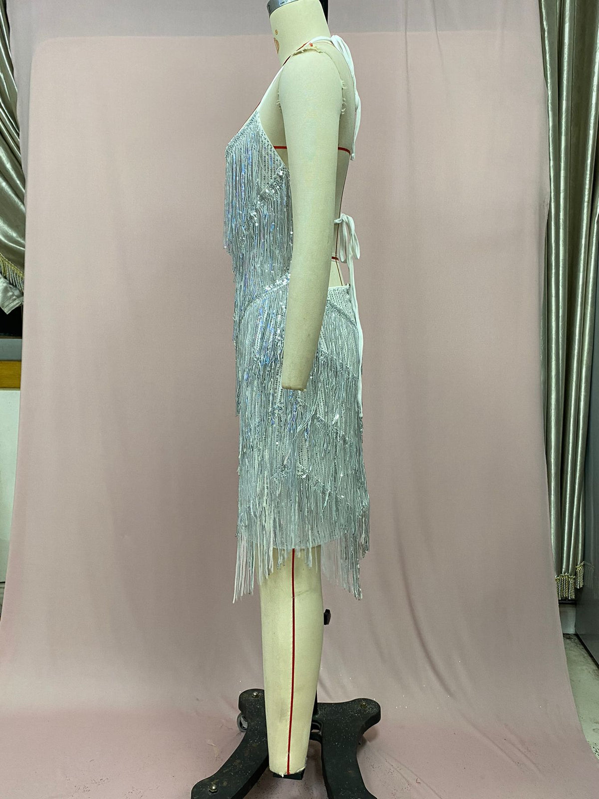 2025 Cross-Border European and American Independent Station New Direct Selling Halter Tassel Backless Hip-Covering A-Line High-Waisted Short Skirt Dress