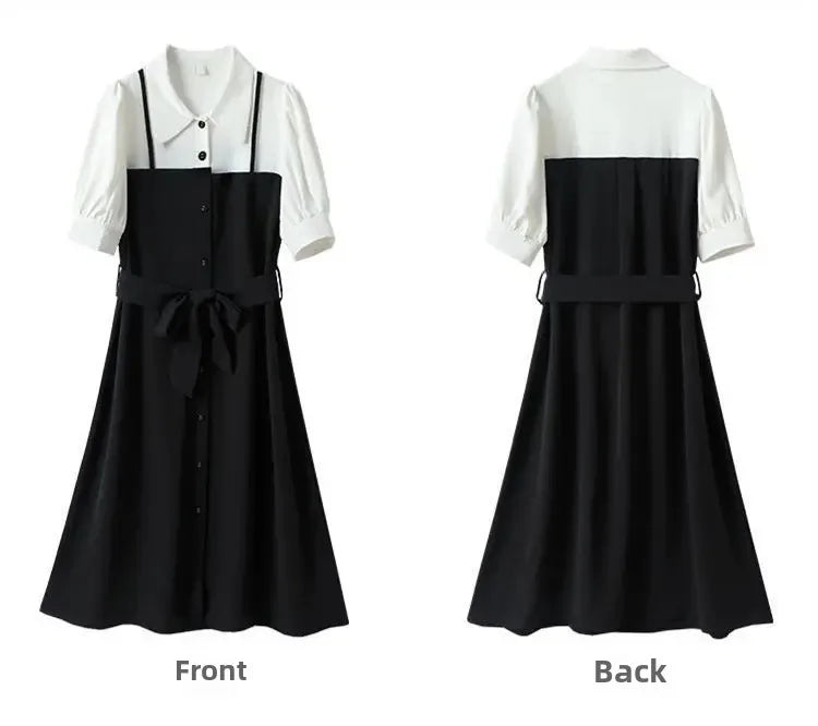 Small black dress elegant skirt women's summer long dress French shirt dress dress [no refund or exchange]]