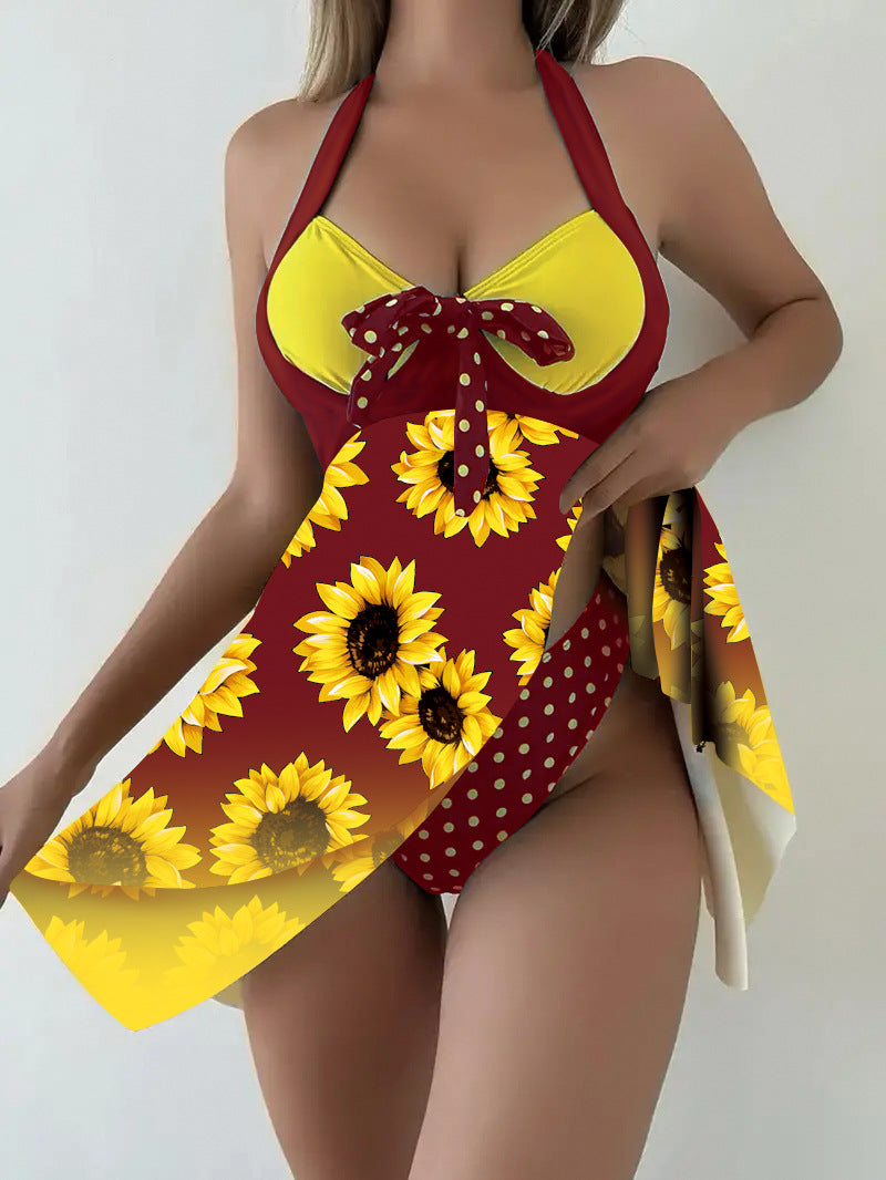 2026 New European and American Plus-Size Amazon Sunflower Dress Two-Piece Women's Split Swimsuit Wholesale in Stock