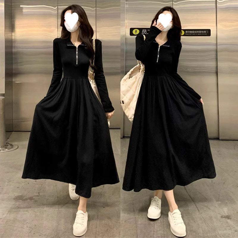 2026 Autumn Korean-Style Girl Group Dress with a Stylish Square Neckline, Waist-Cinching Design, Slimming Effect, Flared Sleeves, and Puffy Gown Dress