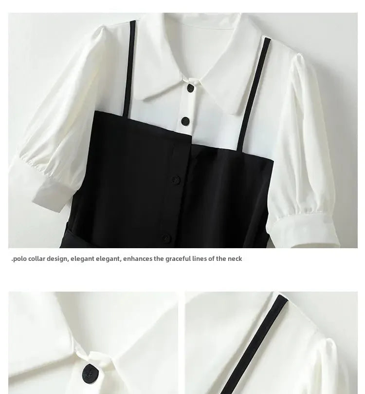 Small black dress elegant skirt women's summer long dress French shirt dress dress [no refund or exchange]]