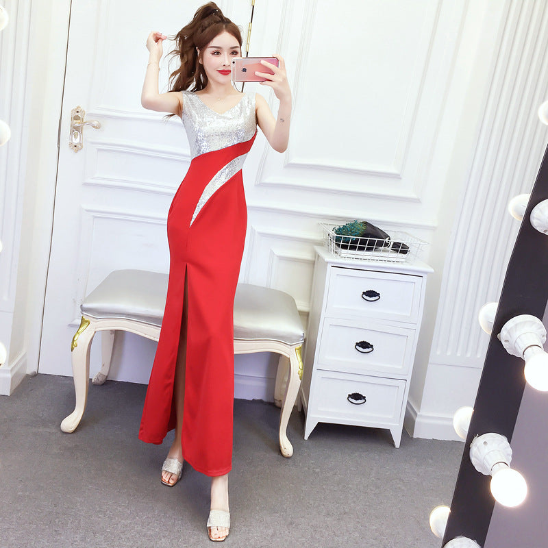 Evening Dress for Women 2025 Summer New Sexy Nightclub Dress Nightclub Slim Workwear Dress V Neck Long Style