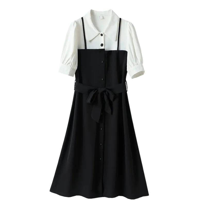 Small black dress elegant skirt women's summer long dress French shirt dress dress [no refund or exchange]]