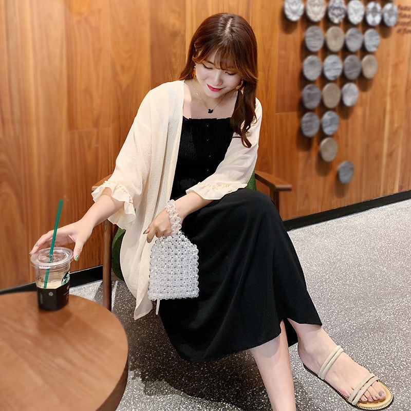 Women's Cardigan Set Korean Style Strapless Dress 100kg Plus-Size Designer Dress 662 Elegant Workwear